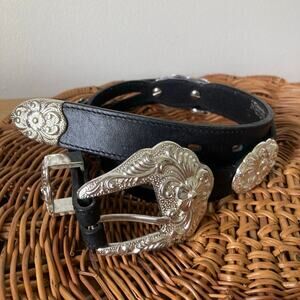 NICONA Black Leather Belt With Silver Tone Conchos Western Rodeo Women’s Size 30